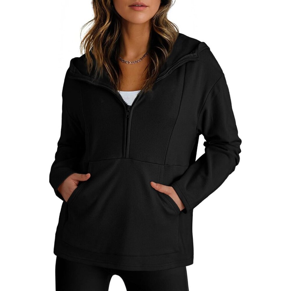 Women's Oversized Fleece Half-Zip Hoodie Long Sleeve Casual Pullover